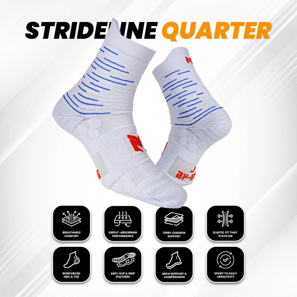 Kaos kaki Running Stride Lines Quarter