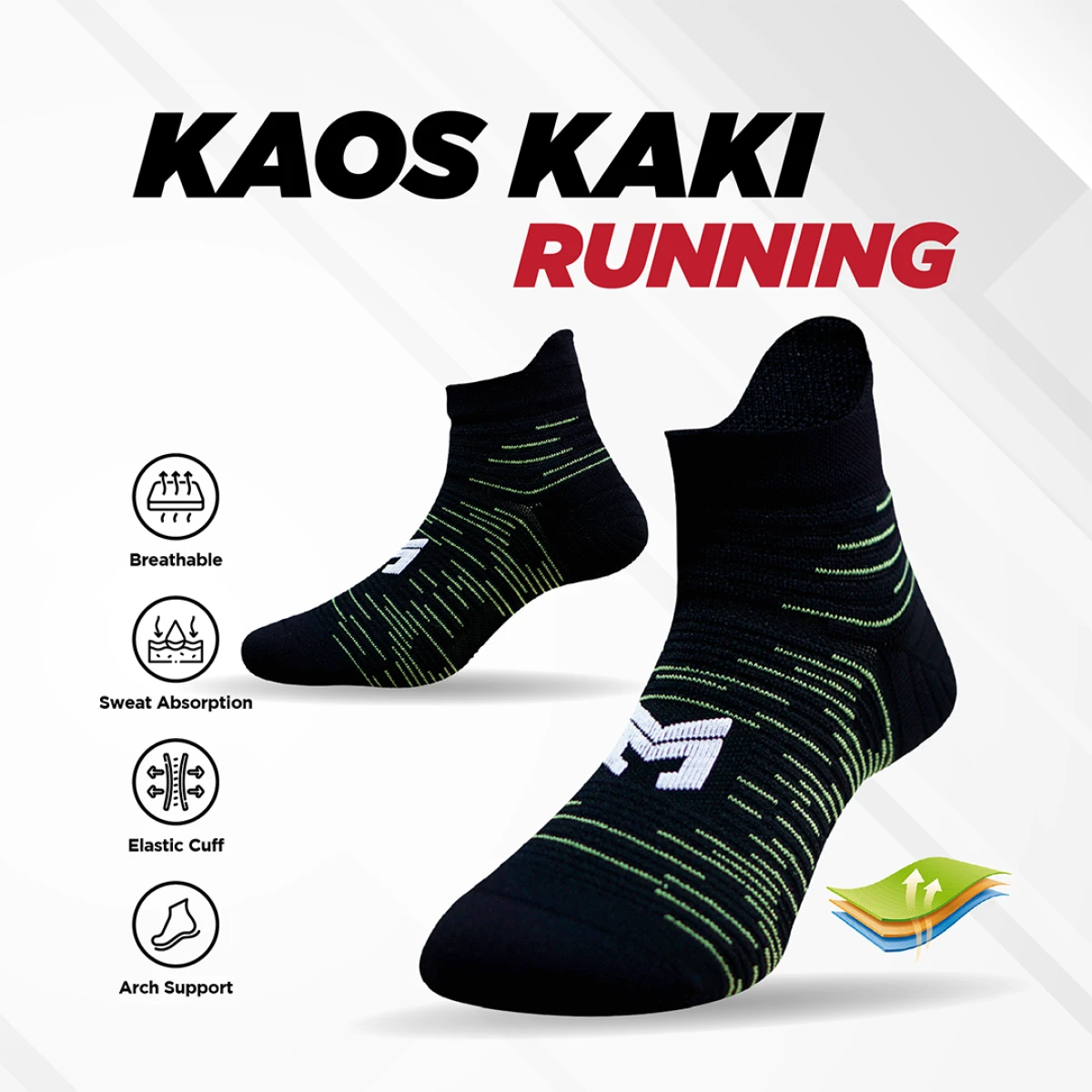 Kaos kaki Running Stride Lines Ankle